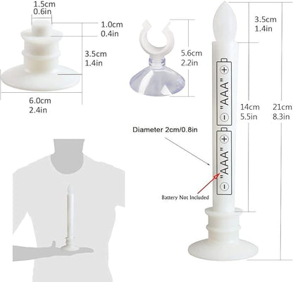 2 Pack Flameless Taper Candles with Remote/Timer & Suction Cup, Battery Operated Flickering LED Window Candles, Vintage Christmas Electric Fake Candlesticks, White Holder