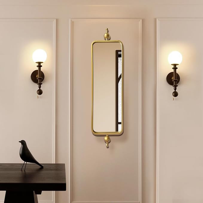 Gold Long Mirror for Skinny Entryway Living Room badroom,Full Lenth Thin Retangle Mirror with Round Corner 9" X 36‘