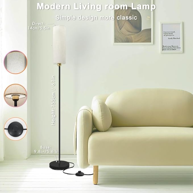 YHW Floor Lamp Works with Alexa & Google 2.4G Remote RGB + Color Temperatures Bright Dimmable Smart LED Lamp, Living Room Standing Tall Pole Modern Black Floor Lamp for Bedroom/Nursery/Office/Corner.