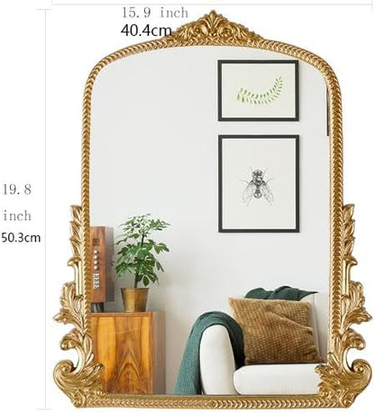 Gold Arched Mirror (15.9 * 19.8 inches) Ornate Baroque Arch Wall Mirror-for Living Rooms, Hallways, Fireplaces, Bathrooms, Entryways