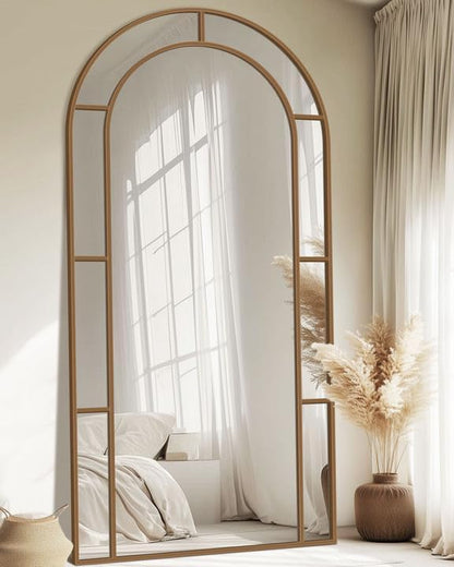 Antok 81" x 41" Full Length Mirror, Floor Mirror Arched Window Decorative Mirror, Metal Framed Decor Farmhouse Floor Mirrors Art Pane Mirrors Wall Decor for Bedroom, Living Room, Entryway Bronze