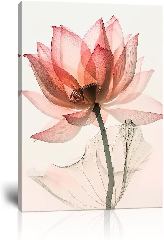 Wall HDQ Pink Lotus Wall Art Blooming Flowers Picture Elegant Floral Painting Canvas Print Framed Modern Bathroom Living Room Decor Framed Ready to Hang