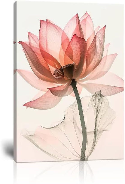 Wall HDQ Flowers Wall Art Blooming Lotus Picture Elegant Pink Floral Painting Canvas Print Framed Modern Bathroom Living Room Decor Framed Ready to Hang