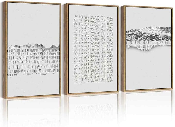 PHOPAGO Gray Abstract Framed Wall Art Large 16x24in Mid Century Minimalist Wooden Pastel Boho Wall Decor Modern Neutral Farmhouse Rustic Art Decor - Natural Framed