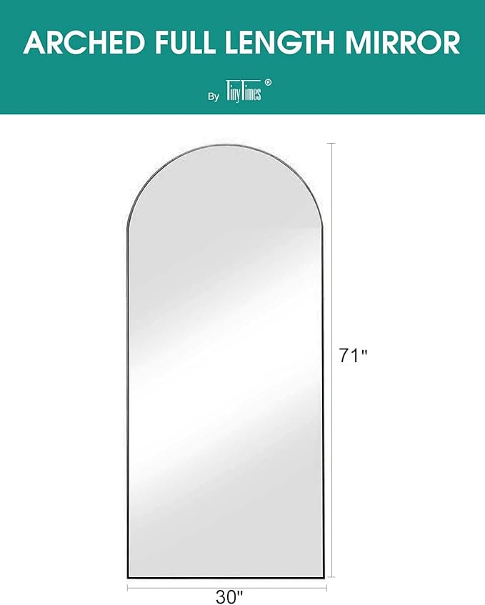 Full Length Mirror, 71''x30'' Floor Mirror with Stand, Arched Wall Mounted Mirror, Large Full Body Mirror with Aluminum Frame Hanging or Leaning for Bedroom, Living Room, Cloakroom (Black)