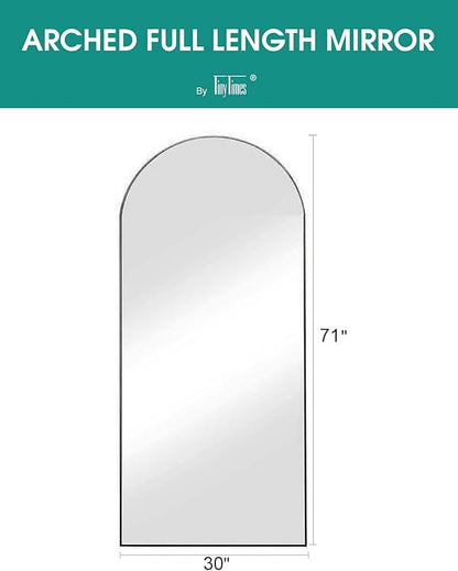 Full Length Mirror, 71''x30'' Floor Mirror with Stand, Arched Wall Mounted Mirror, Large Full Body Mirror with Aluminum Frame Hanging or Leaning for Bedroom, Living Room, Cloakroom (Black)