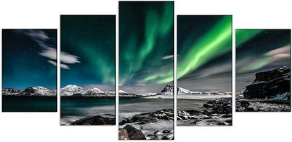 EPHANY Northern Lights Coastal Wall Art - Wonders with Aurora Borealis Wall Art Prints - Home Décor, Office Decor Kids Bedroom Wall Decor (E-5pcs,60"x30")