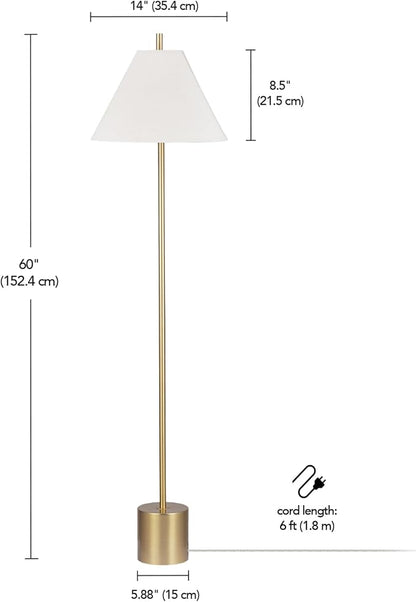Globe Electric 61000060 60" Floor Lamp, Matte Brass Finish, Beige Linen Shade, Heavy Weighted Base, Rotary Switch on Shade, Modern Standing Light for Living Room, Home Office Accessories