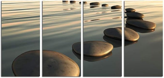 LevvArts - Zen Canvas Wall Art,Basalt Stone on The Sunset Relax Scenery Canvas Pictures for Living Room Decoration,Peaceful Water Multi Panel Wall Art Easy Hanging On - 48" W x 24" H overall