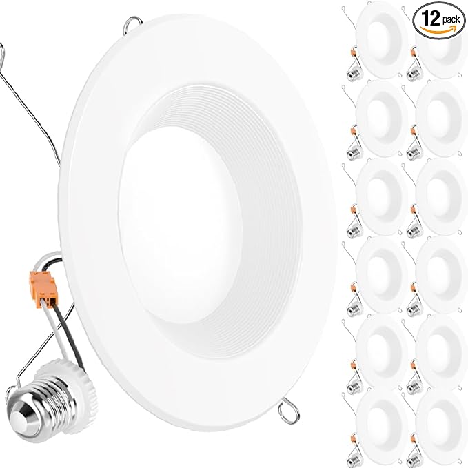 Sunco 12 Pack Retrofit LED Recessed Lighting 6 Inch, Downlight Can Lights for Ceiling, Baffle Trim, 965 LM, 13W (120W Equivalent), 6000K Daylight Deluxe, Dimmable, Damp Rated UL