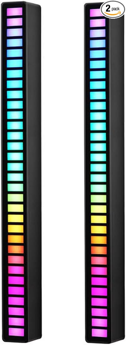 Kwak's Led Lights,Sound-Activated RGB LED Ambient Light - 8 Music Sync Modes, Rechargeable, Perfect for Car,TV and Gaming(2 pcs) (Black)