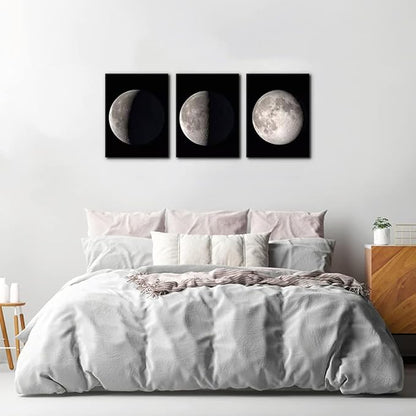 Pacimo Moon Canvas Prints Wall Art Space Pictures Paintings Modern Gallery Wrapped Black and White Abstract Sky Giclee Artwork for Living Room Bedroom Home Office Decor Ready to Hang - 12" x 16" x 3