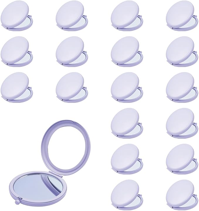 Compact Mirror for Purse, Metal Round Shell, Double-Sided 1X/12X Magnifying, Portable Travel Small Makeup Mirror, Mini Pocket Mirror, Periwinkle, 18 Packs