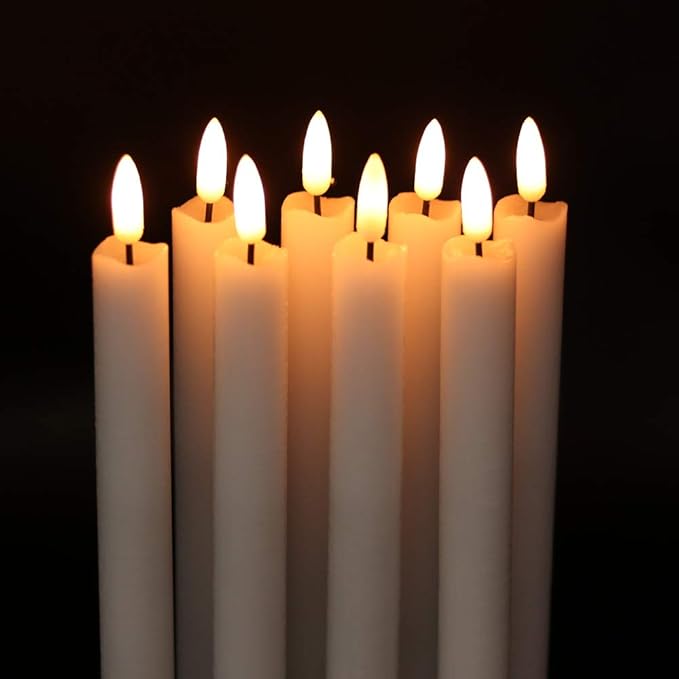 White Flameless Taper Candles Battery Operated with 6H Timer, Real Wax 3D Wick Flickering LED Taper Candles Dinner Wedding Holiday Decor(6 Pack, 0.78 x 9.64 Inches)