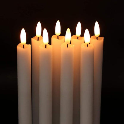 White Flameless Taper Candles Battery Operated with 6H Timer, Real Wax 3D Wick Flickering LED Taper Candles Dinner Wedding Holiday Decor(6 Pack, 0.78 x 9.64 Inches)