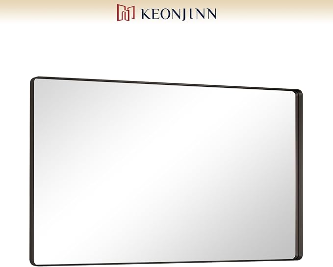 Keonjinn Black Bathroom Mirrors for Over Sink, 60 x 36 Inch Large Matte Black Mirror for Vanity, Rounded Rectangle Sandblasted Finish Farmhouse Mirror, HD Tempered Glass Modern Decorative Mirror