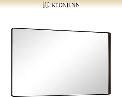 Keonjinn Black Bathroom Mirrors for Over Sink, 60 x 36 Inch Large Matte Black Mirror for Vanity, Rounded Rectangle Sandblasted Finish Farmhouse Mirror, HD Tempered Glass Modern Decorative Mirror