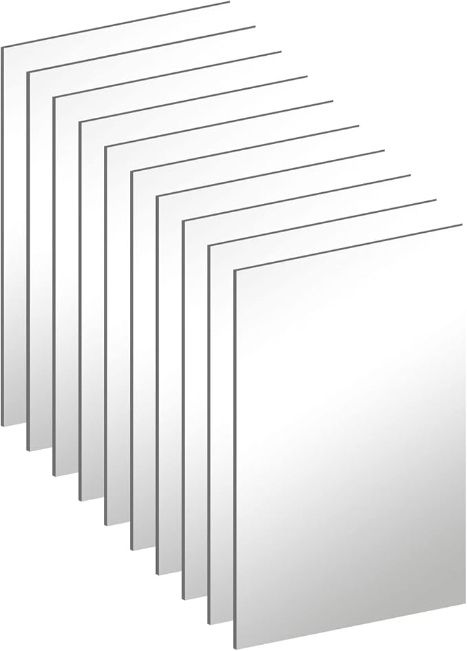 10Pcs Acrylic Mirror Tiles for Wall Decor, 4'' x 6'' x 0.07'' Rectangular Wall Mirror Sheet with Adhesive Stickers for Bathroom, Bedroom, Living Room, Home, Tables Centerpieces Decor