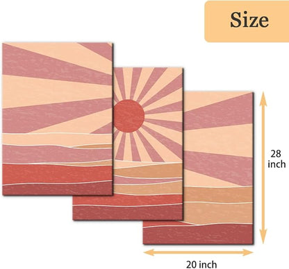 Pacimo 3 Pieces Boho Canvas Wall Art - Framed Canvas Wall Art Prints Sun Rising on the Sea Design - Modern Artwork for Home Decor, Neutral Boho Wall Decor for Living Room Bedroom Office - 20"x28"x3
