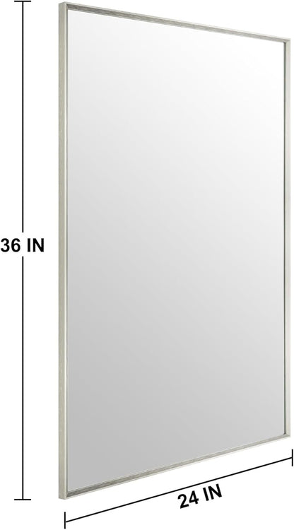 Bathroom Mirror for Wall, 36x24 Inch Metal Framed Mirror, Brushed Nickel Rectangle Mirror, Bathroom Vanity Mirror Farmhouse, Tempered Glass, Anti-Rust, Hangs Horizontally or Vertically