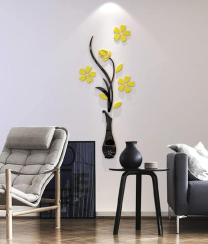 3D Vase Wall Murals for Living Room Bedroom Sofa Backdrop, DIY Wall Decal - Originality Stickers Gift, Yellow, 39 X 16 inches