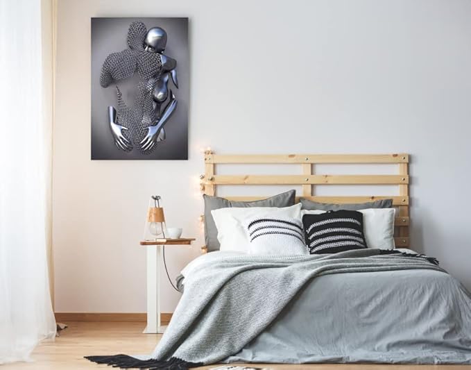 3D Wall Art Decor Artwork Figure Statue Modern Art Canvas Painting,Large Wall Art for Bathroom Bedroom Decoration (Hug Face to Face)