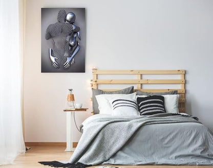 3D Wall Art Decor Artwork Figure Statue Modern Art Canvas Painting,Large Wall Art for Bathroom Bedroom Decoration (Hug Face to Face)