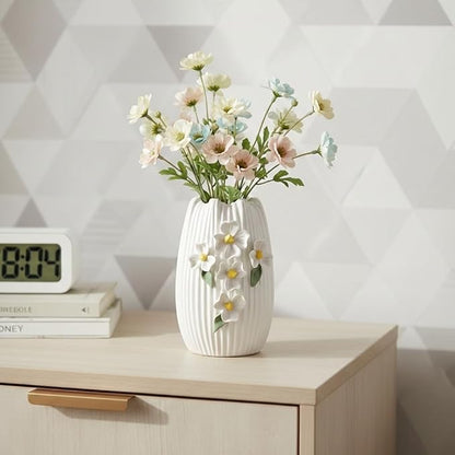 White Ceramic Vase - Modern Decorative Vase for Living Room, 3D Minimalist Flower Vases Home Decor, Centerpiece, Bathroom, Shelf, Table Decor, 7 Inch