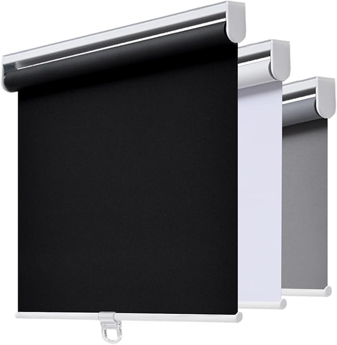 AOSKY Cordless Roller Shades Blackout Blinds for Windows Room Darkening Rolled Up Shades with Spring System, UV Protection Window Shades Door Blinds for Home and Office (31.5" W x 72" H, Black)
