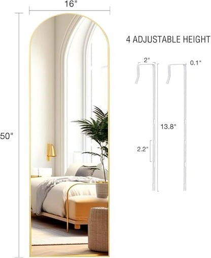 ITSRG Full Length Mirror Door Hanging, Door Mirror, Over The Door Mirror Full Length, 50"x16" Bathroom Door Mirror, Long Mirror for Bedroom Living Room Locker Room (Gold)