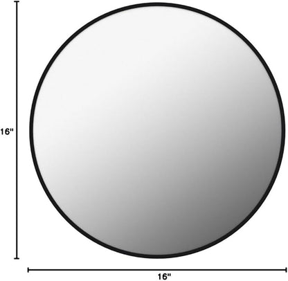 VooBang Black Round Mirror, Small 16" Circle Mirror, Round Wall Mirror with Simple Metal Frame, Modern Round Mirror Hanging for Bathroom, Bedroom, Entryway Wall Decoration, (16" Black)