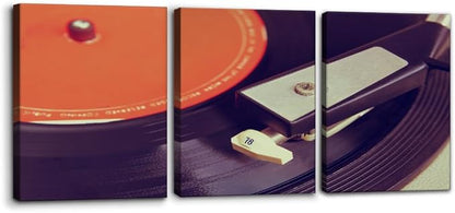 Pacimo 3 Pieces Canvas Wall Art - Old Record Player Pictures Painting Prints on Canvas Retro Musical Instrument Painting Modern Wall Art for Home Decor Stretched and Framed Ready to Hang - 12"x16"x3
