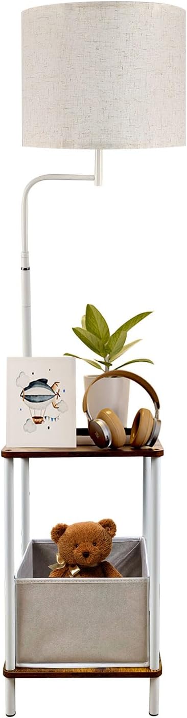 Lightdot 56" Floor Lamp with Table & Storage Bag, Dimmable Corner End Table Lamps with 350° Rotatable Fabric Lampshade, Mid Century Floor Lamps for Living, Room Bedroom, Office, E26 Bulb Include-White