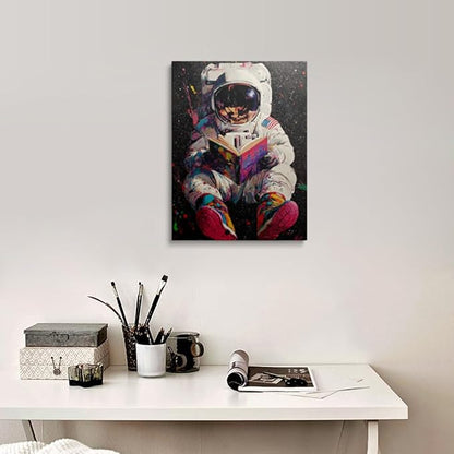 Colorful Pop Astronaut Outer Space Theme Classroom Decor Framed Graffiti Spaceman Contemporary Wall Art Canvas Cool Kids' Gifts Galaxy Prints Banksy Poster Universe Trippy Painting (12"x16")
