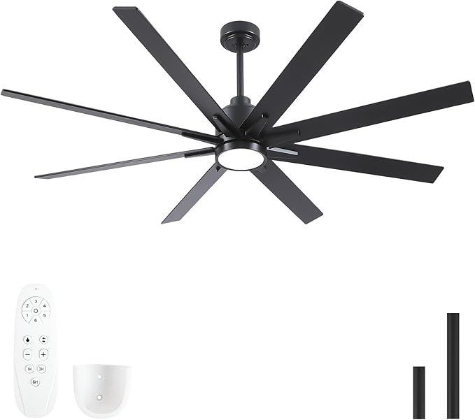 Rayqueen 62 Inch Large Ceiling Fans with Lights and Remote, Black Blades, 3CCT Dimmable LED, 6-Speed Reversible DC Motor, Ultra Quiet, 3 Timers for Living Room, Great Bedroom & Covered Outdoor