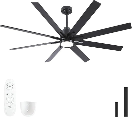Rayqueen 62 Inch Large Ceiling Fans with Lights and Remote, Black Blades, 3CCT Dimmable LED, 6-Speed Reversible DC Motor, Ultra Quiet, 3 Timers for Living Room, Great Bedroom & Covered Outdoor
