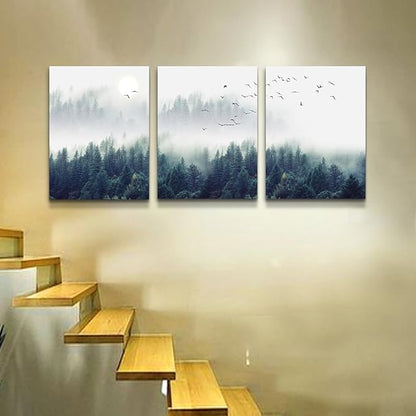 Lapremoly Canvas Wall Art For Living Room Large Wall Decor For Office Bedroom Wall Decorations Foggy Forest Landscape Paintings Stretched And Framed Ready To Hang Pictures Modern Home Decor 3 Piece