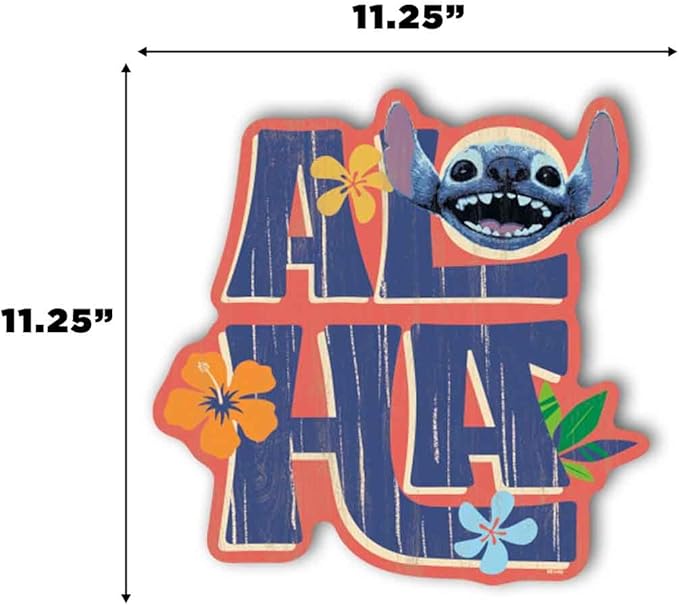 Open Road Brands Disney Lilo and Stitch Aloha Wood Wall Decor - Fun Tropical Stitch Sign for Kids’ Room or Beach House