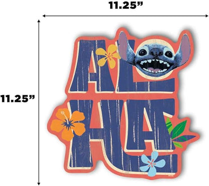 Open Road Brands Disney Lilo and Stitch Aloha Wood Wall Decor - Fun Tropical Stitch Sign for Kids’ Room or Beach House