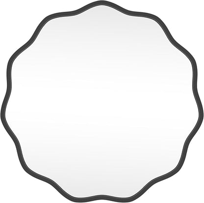 HOMECOOKIN 24" Wavy Round Wall Mirror, Black Scalloped Circle Mirror Edge Round with Metal Frame, Modern Decorative Hanging/Leaning Mirrors for Bathroom, Hotels, Hallway, Entryway, Vanity, Office