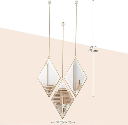 yshengood Diamond Wall Mirror Set of 6 Pcs, Gold Wall Decor Mirrors Small Glass Decor Wall Mirrors for Living Room and Bedroom Decoration