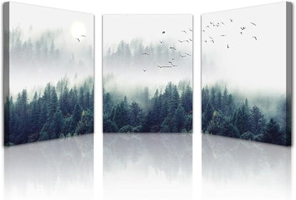 Lapremoly Canvas Wall Art For Living Room Large Wall Decor For Office Bedroom Wall Decorations Foggy Forest Landscape Paintings Stretched And Framed Ready To Hang Pictures Modern Home Decor 3 Piece