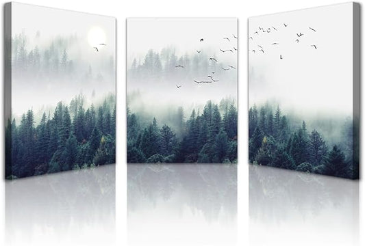 Lapremoly Canvas Wall Art For Living Room Large Wall Decor For Office Bedroom Wall Decorations Foggy Forest Landscape Paintings Stretched And Framed Ready To Hang Pictures Modern Home Decor 3 Piece