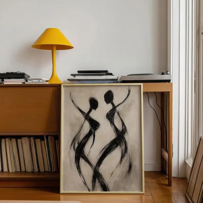 Abstract Dancer Wall Art Modern Black Brushstroke Figure Silhouette Elegant Minimalist Neutral Tone Home Living Room Bedroom Entryway Sophisticated Artistic Interior Decor Statement Piece 16x24 Inch Unframed