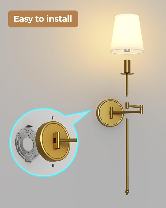 Joosenhouse Battery Operated Wall Sconces (Set of 2), Wireless Dimmable Wall Lights, 9 RGB Color Options, 24.8-inch Brass Indoor Wall Lamps, for Decorating bedrooms, Living Rooms, and hallways