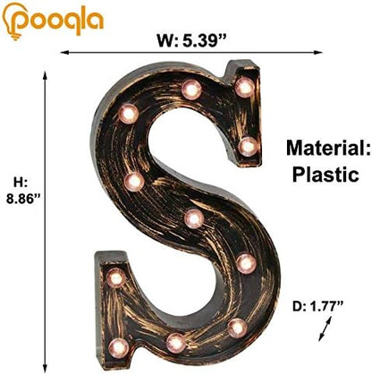 Pooqla Vintage Light Up Marquee Letters with Lights – Illuminated Industrial Style Lighted Alphabet Letter Signs - Coffee Bar Apartment Bedroom Wall Home Initials Decor A-Z