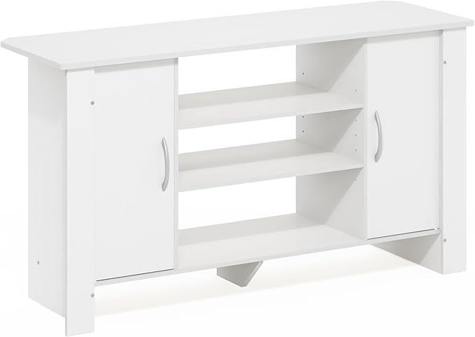 Furinno ECON TV Stand, 4-Tier Entertainment Center with Adjustable Shelf, Open Back TV Console with Door Storage for TV up to 50 Inch, for Living Room, Bedroom, White