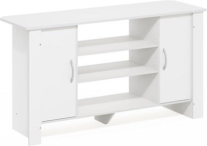 Furinno ECON TV Stand, 4-Tier Entertainment Center with Adjustable Shelf, Open Back TV Console with Door Storage for TV up to 50 Inch, for Living Room, Bedroom, White