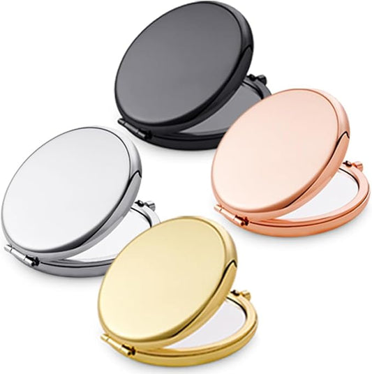 Compact Mirror for Purse, Metal Round Shell, Double-Sided 1X/12X Magnifying, Portable Travel Small Makeup Mirror, Mini Pocket Mirror, Mix, 4 Packs