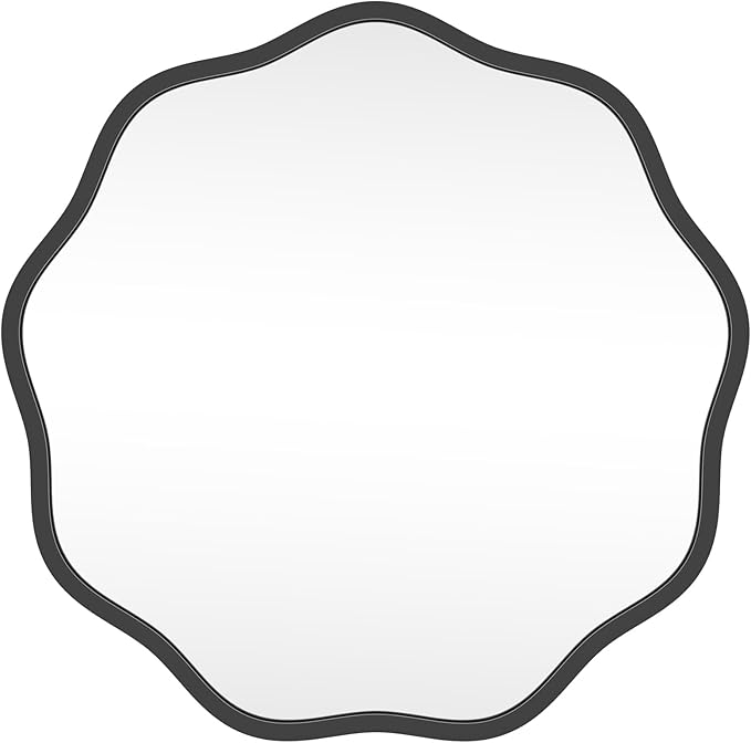 HOMECOOKIN 20" Wavy Round Wall Mirror, Black Scalloped Circle Mirror Edge Round with Metal Frame, Modern Decorative Hanging/Leaning Mirrors for Bathroom, Hotels, Hallway, Entryway, Vanity, Office